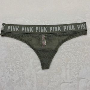 VS PINK Logo Band Lace Thong Panty